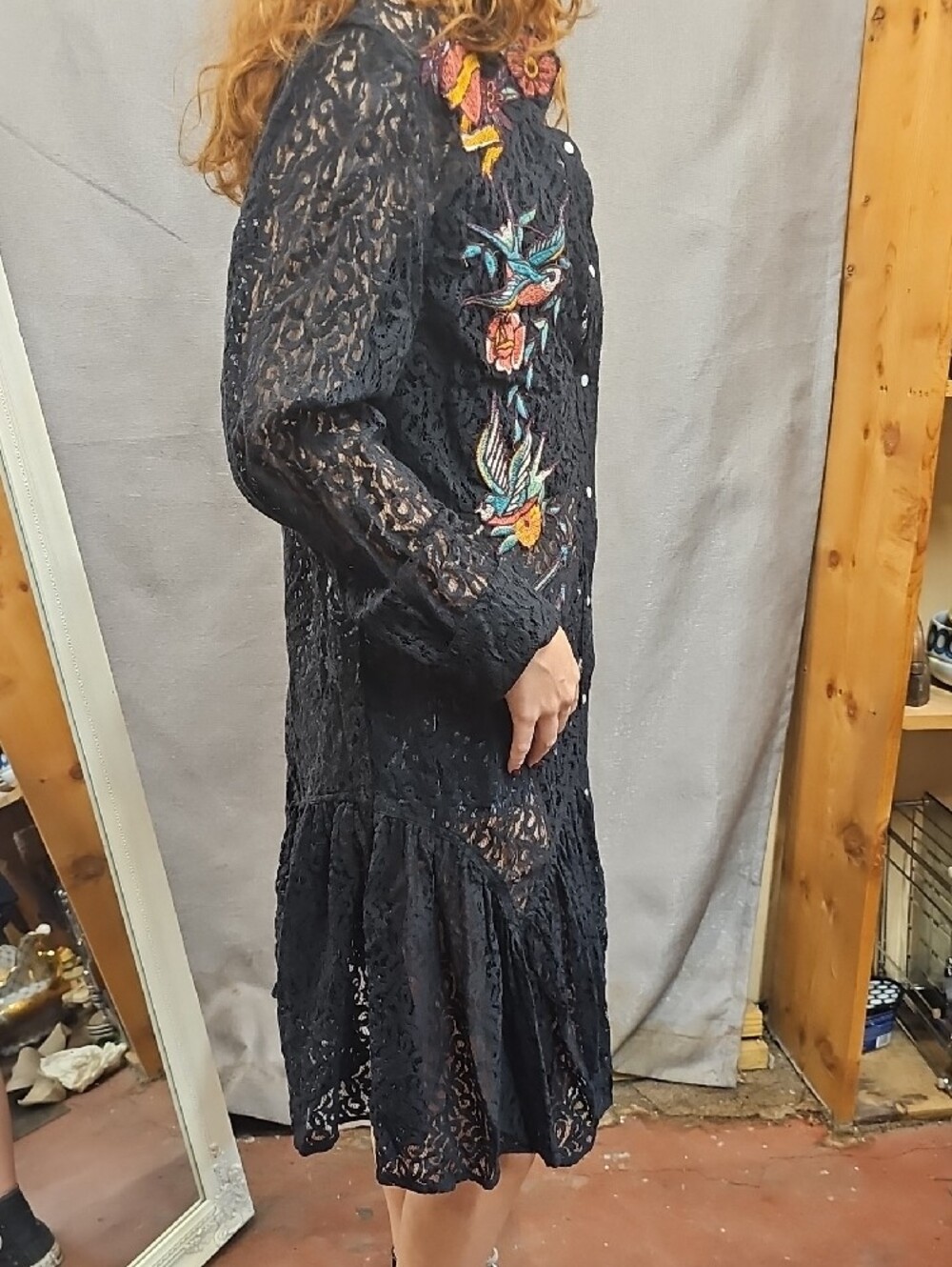 Double D Ranch Black Lace Dress Jacket Coverup S Western Lace Tattoo Cowgirl - Picture 4 of 14